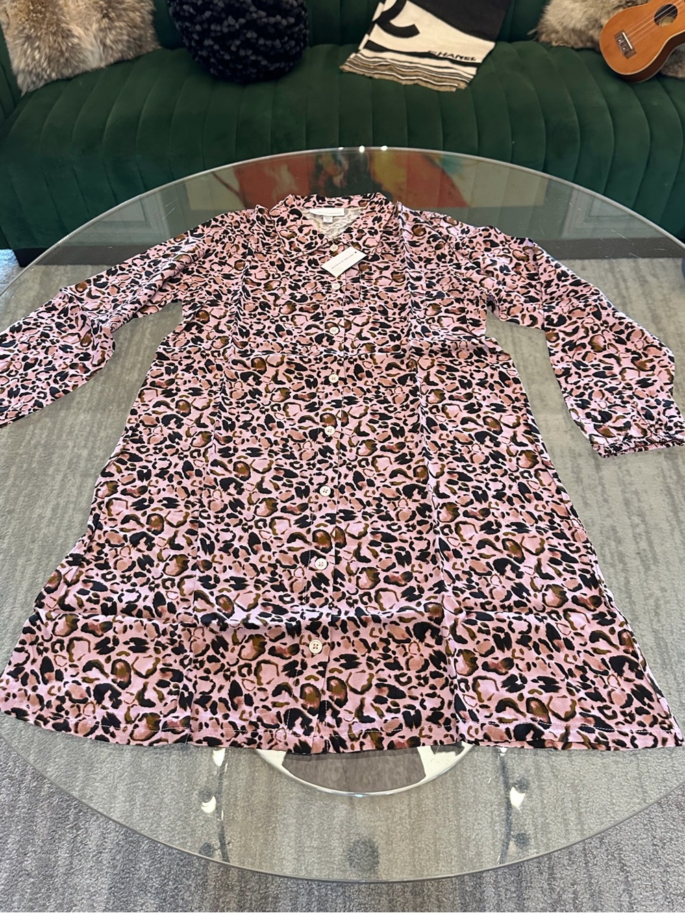 Girls' Pink Leopard Print Button-Front Casual Dress